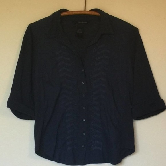 CALVIN KLEIN JEANS Navy Button Down Knit Blouse PM - Picture 9 of 9